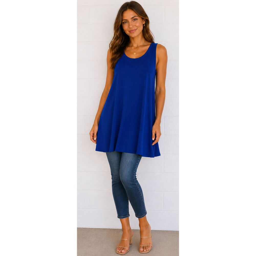 New SACRED THREADS OS Cadet Blue Stretch Jersey Sleeveless Swing Tunic Top Dress